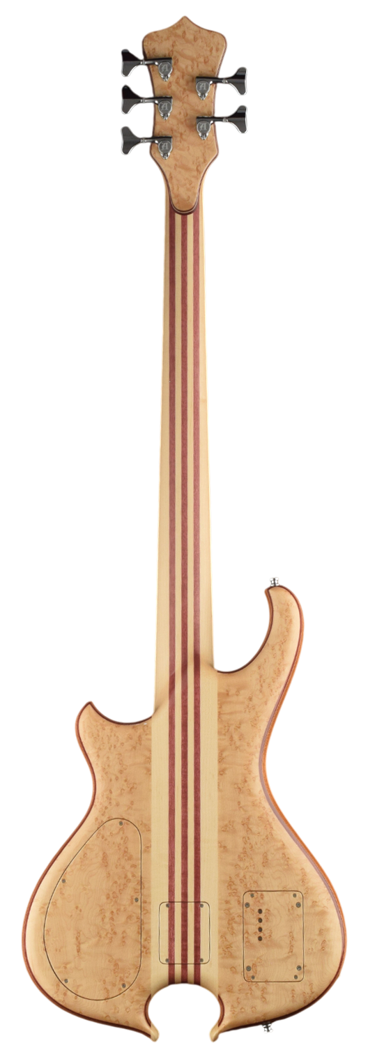 Back view of Series II 4-string bass in Quilted Maple