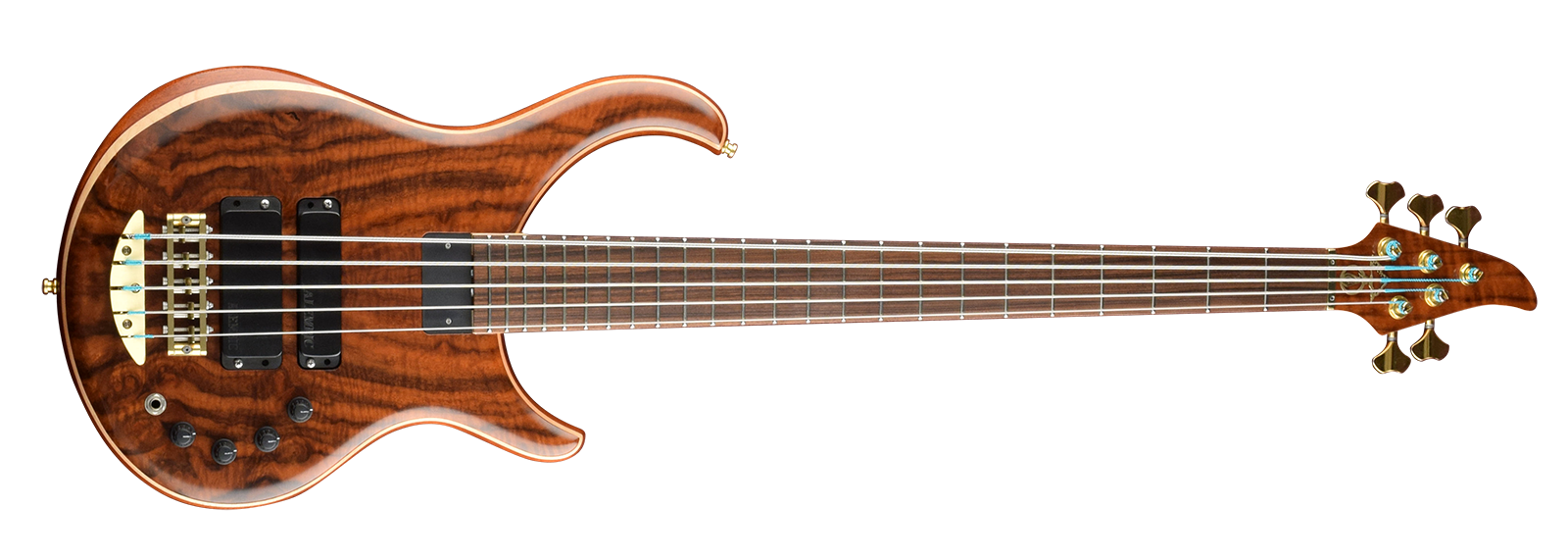 Front view of Excel 5-string bass in Walnut